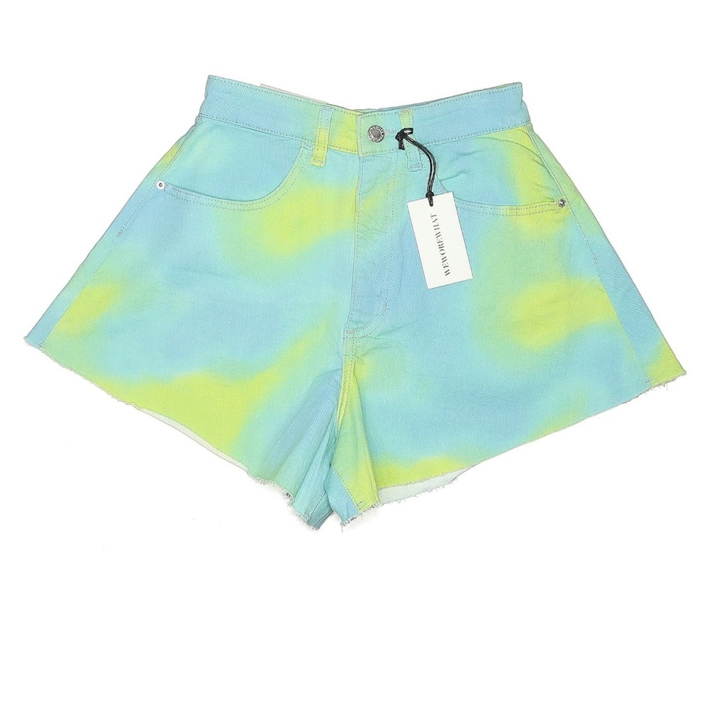 WeWoreWhat Tie Dye High Rise A-Line Denim Shorts Blue Green Festival Size 24 NWT - Picture 3 of 7